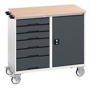 verso maintenance trolley with 6 drawers, door and mpx top. WxDxH: 1050x600x980mm. RAL 7035/5010 or selected Bott Verso Mobile  Drawer Cupboard  Tool Trolleys and Tool Butlers